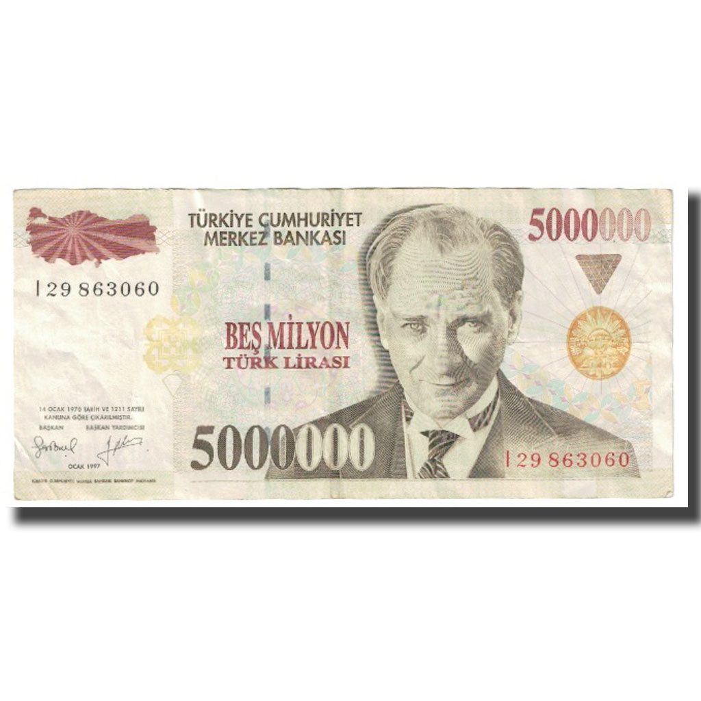 Banknote, Turkey, 5,000,000 Lira, 1997, KM:210, EF(40-45)