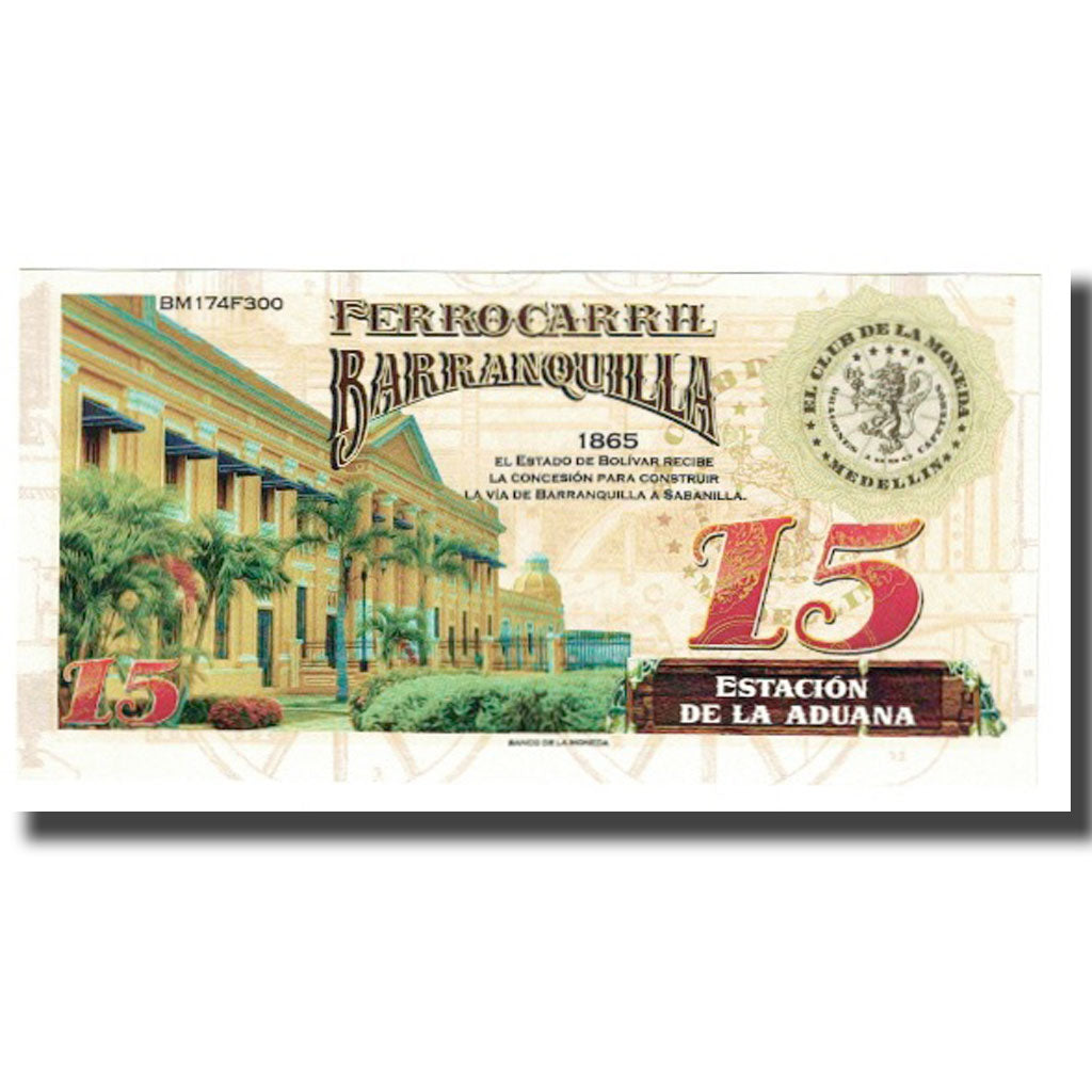 Banknote, Colombia, Tourist Banknote, 15 CAFETEROS THE COFFE RAILROAD COMPANY