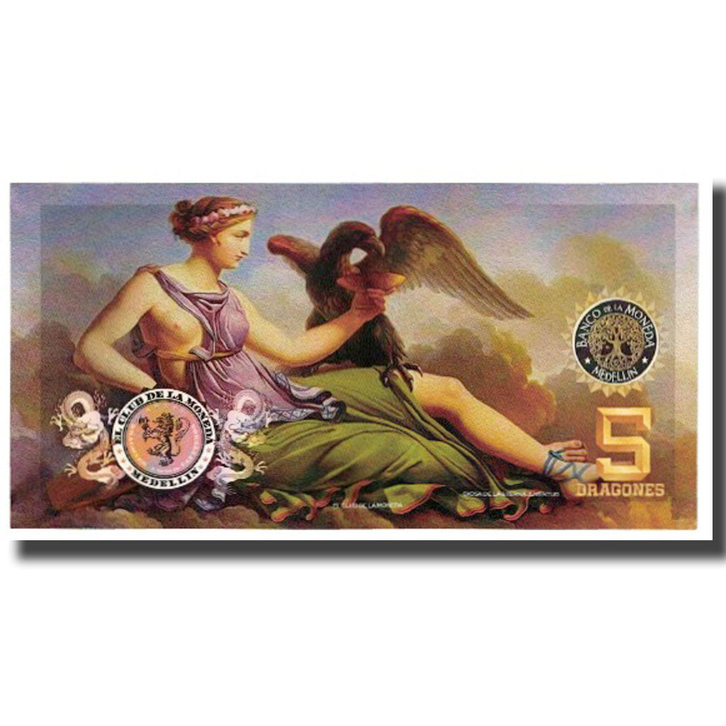Billete, Tourist Banknote, Colombia, 5 DRAGONES EL CLUB DE LA MONEDA MEDELLIN