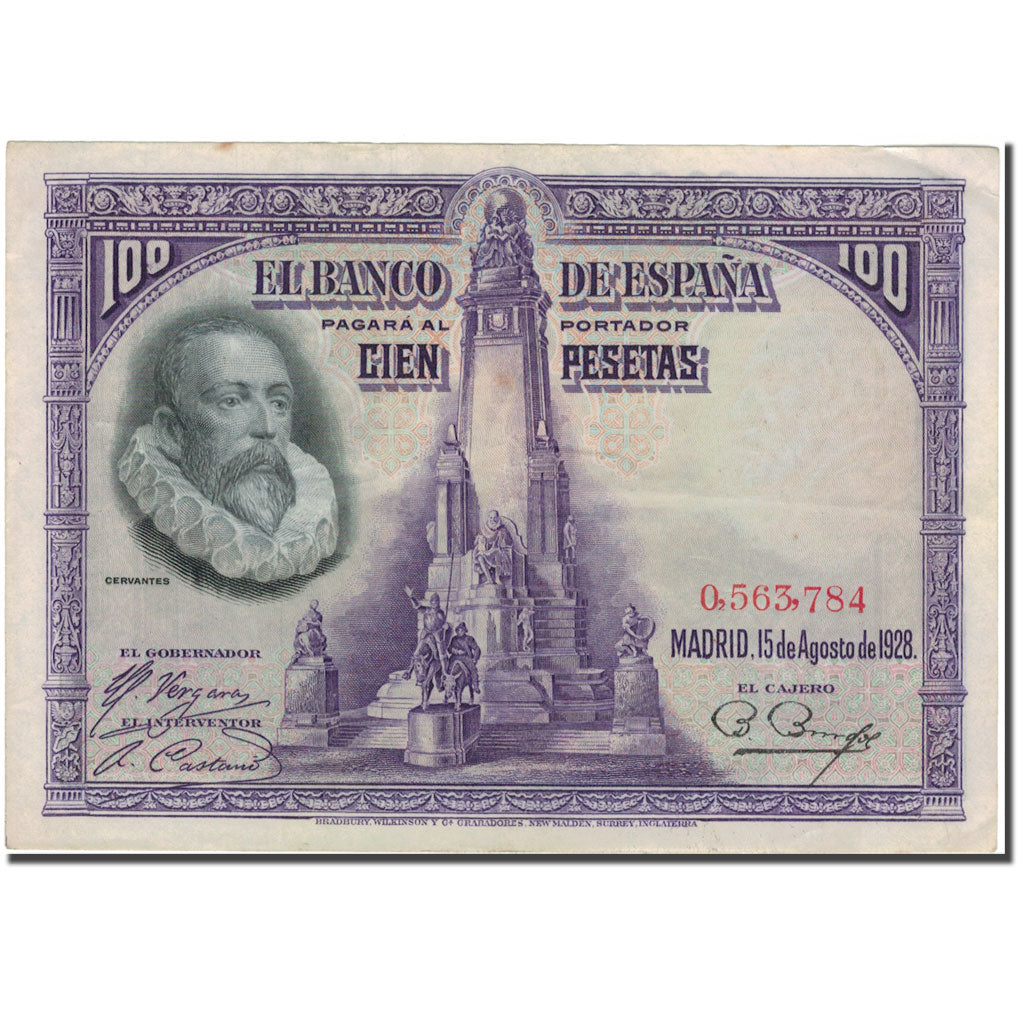 Banknote, Spain, 100 Pesetas, 1928, 1928-08-15, KM:76a, AU(50-53)