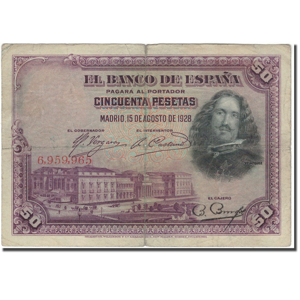 Banknote, Spain, 50 Pesetas, 1928, 1928-08-15, KM:75a, F(12-15)
