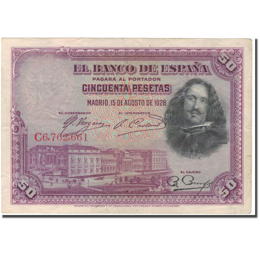 Banconote, Spagna, 50 Pesetas, 1928, 1928-08-15, KM:75b, BB