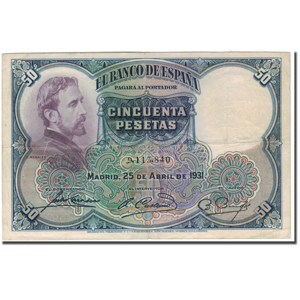 Banknote, Spain, 50 Pesetas, 1931, 1931-04-25, KM:82, VF(20-25)
