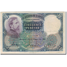Banknote, Spain, 50 Pesetas, 1931, 1931-04-25, KM:82, VF(20-25)