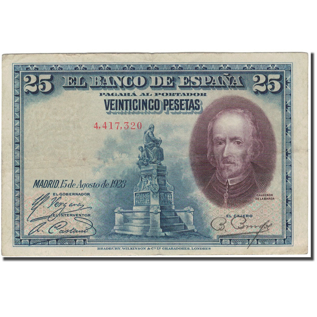 Banknote, Spain, 25 Pesetas, 1928, 1928-08-15, KM:74a, VF(20-25)
