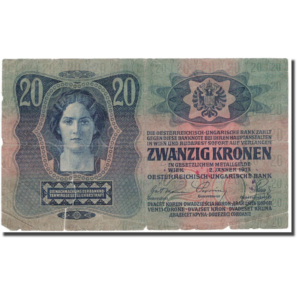 Banknote, Austria, 20 Kronen, 1913, 1913-01-02, KM:13, G(4-6)