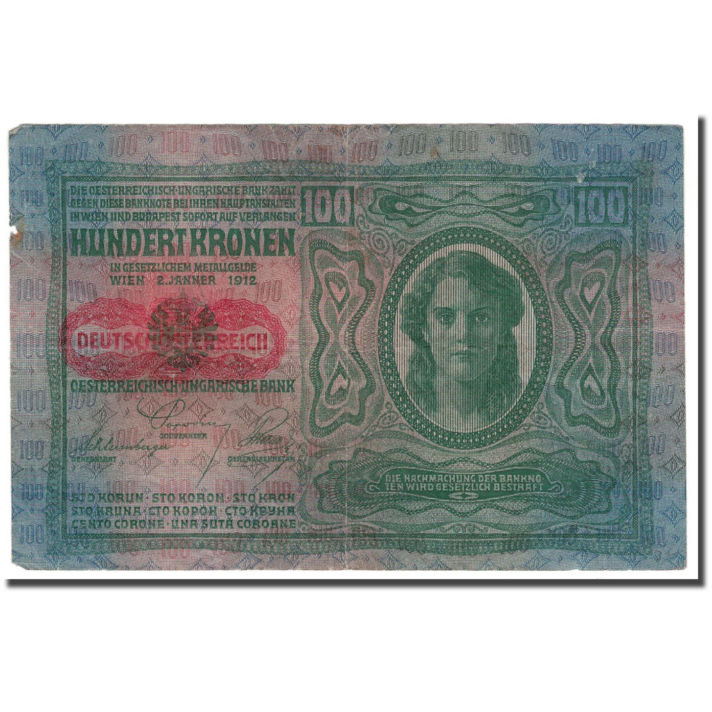 Banknote, Austria, 100 Kronen, 1912, 1912-01-02, KM:56, VF(20-25)