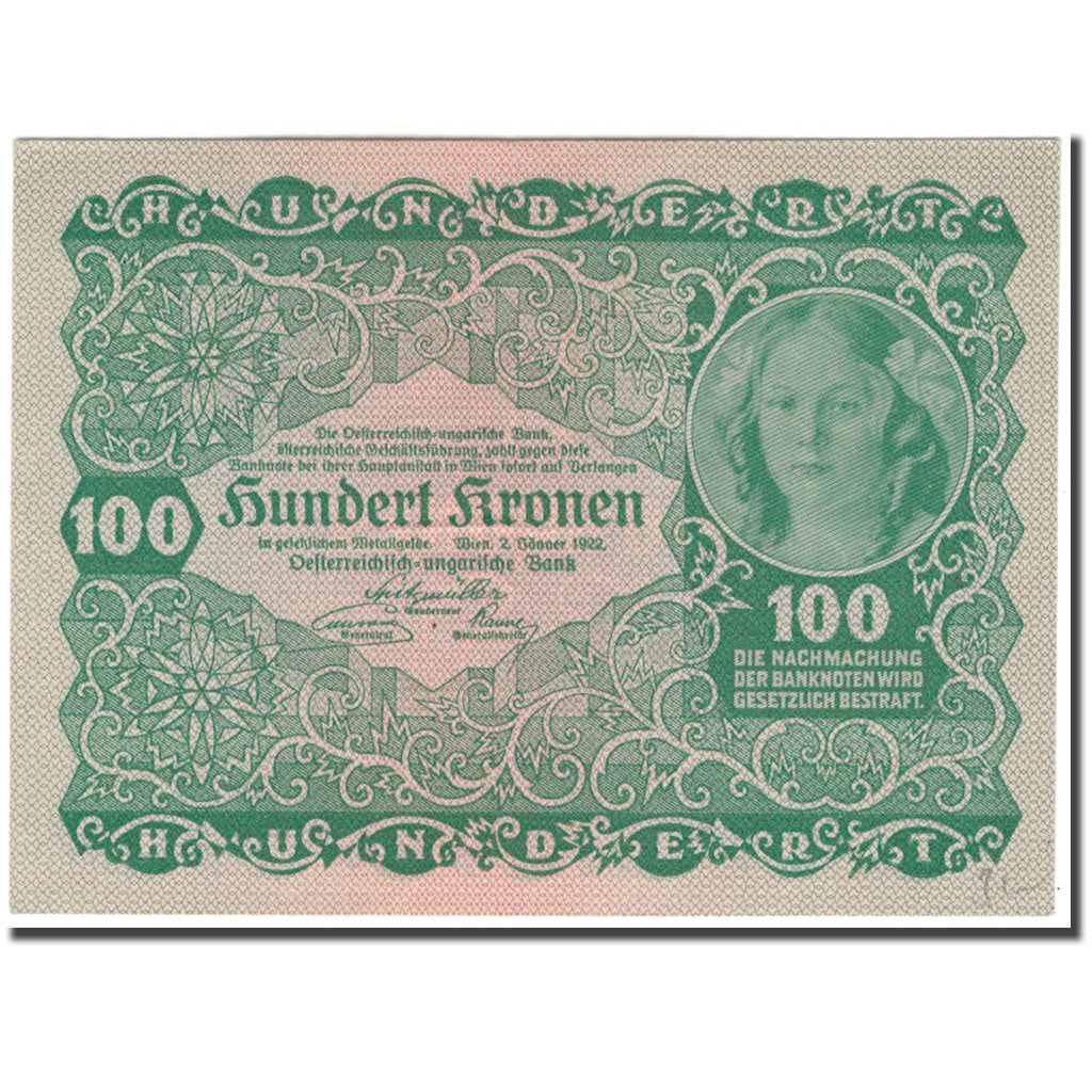 Banknote, Austria, 100 Kronen, 1922, 1922-01-02, KM:77, UNC(65-70)