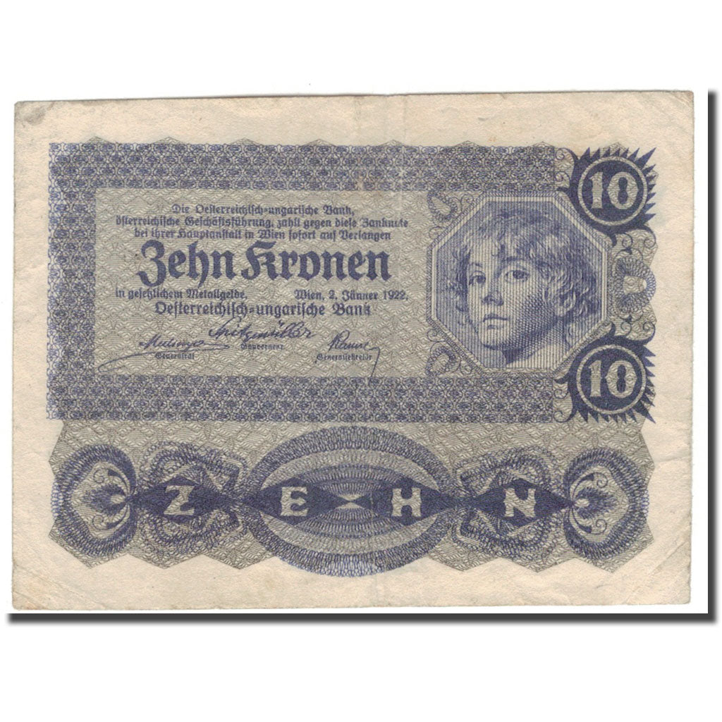 Banknote, Austria, 10 Kronen, 1922, 1922-01-02, KM:75, VF(20-25)