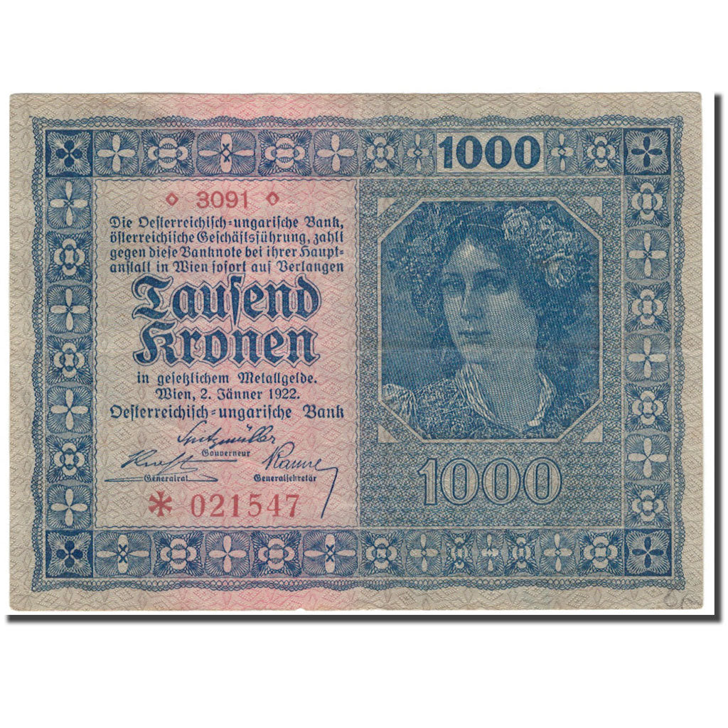 Banknote, Austria, 1000 Kronen, 1922, 1922-01-02, KM:78, EF(40-45)
