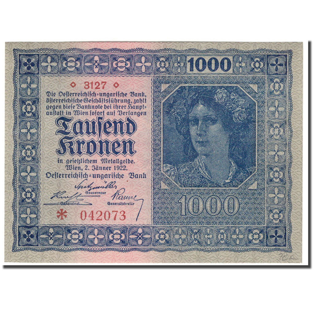 Banknote, Austria, 1000 Kronen, 1922, 1922-01-02, KM:78, UNC(65-70)
