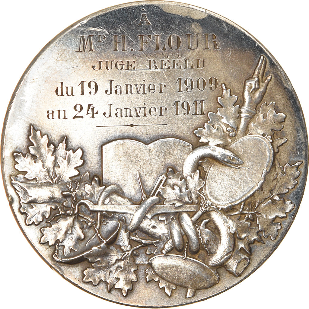 Francja, Medal, Droit, Justice, H.Flour, Juge Réélu, 1911, Vernon, AU(50-53)