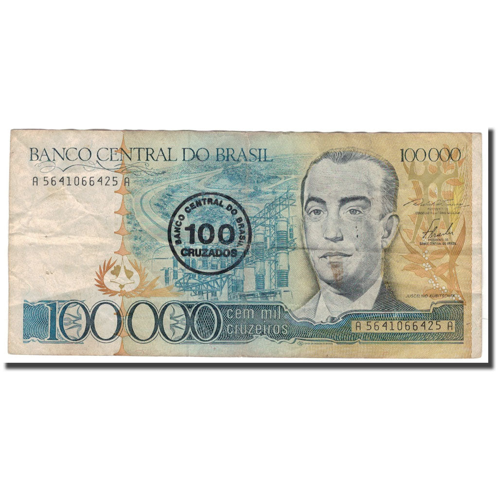 Billete, 100 Cruzados on 100,000 Cruzeiros, Brasil, KM:208a, BC