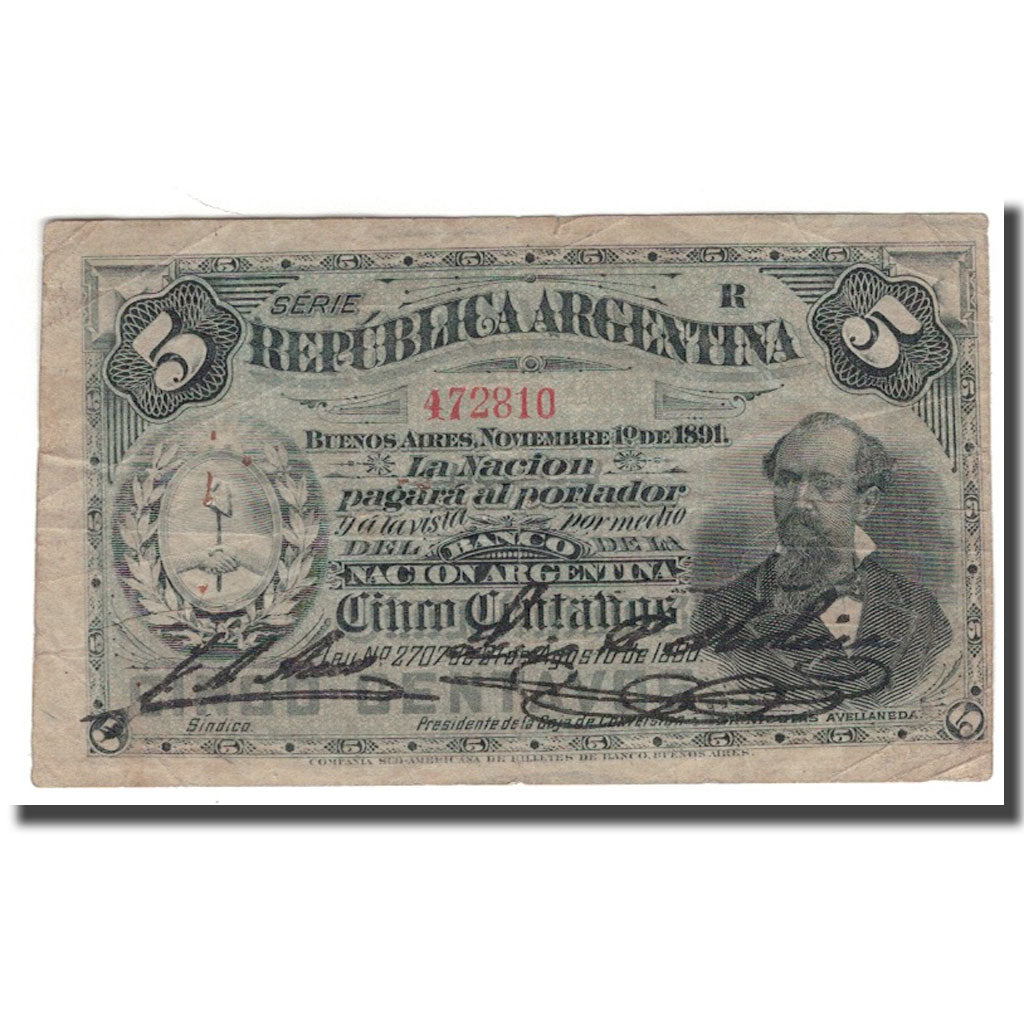 Banknote, Argentina, 5 Centavos, 1891, 1891-11-01, KM:209, VF(30-35)