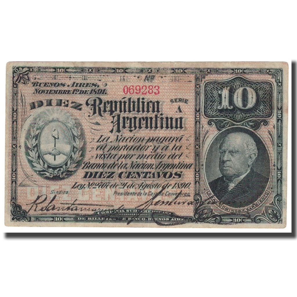 Banknote, Argentina, 10 Centavos, 1891, 1891-11-01, KM:210, EF(40-45)