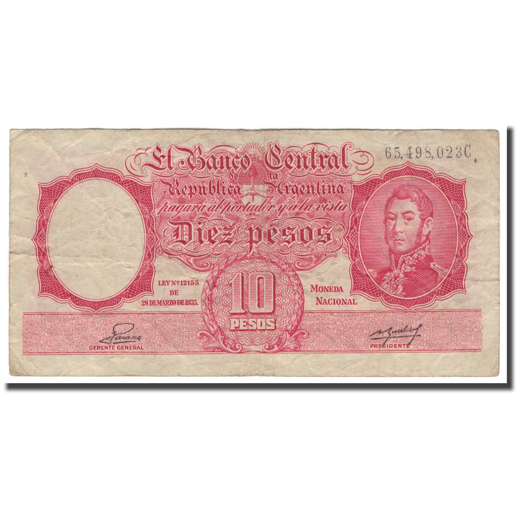 Banknote, Argentina, 10 Pesos, 1935, 1935-03-28, KM:265b, VF(20-25)