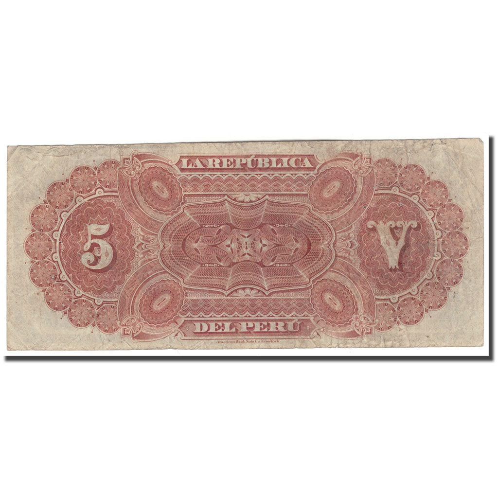Billete, 5 Soles, 1879, Perú, 1879-06-30, KM:3, BC+