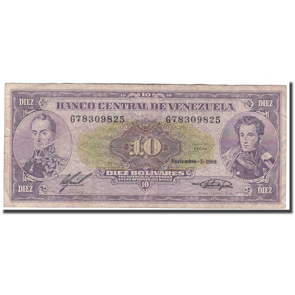 Banknot, Venezuela, 10 Bolívares, 1988, 1988-11-03, KM:62, VF(20-25)