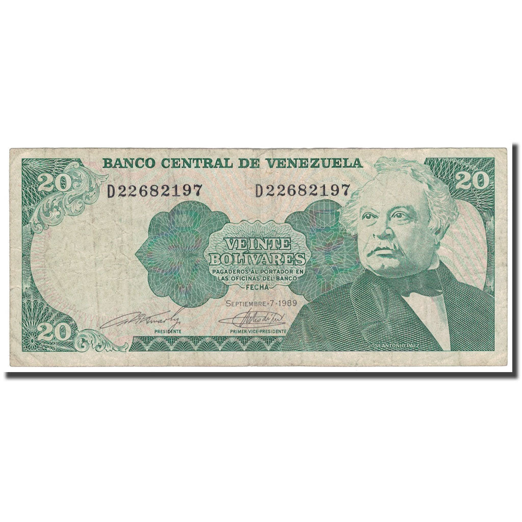 Banknot, Venezuela, 20 Bolivares, 1989, 1989-09-07, KM:63b, VF(20-25)