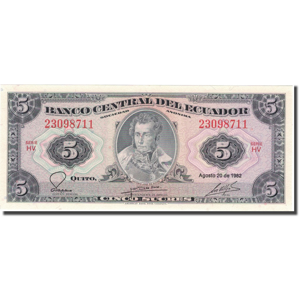 Geldschein, Ecuador, 5 Sucres, 1982, 1982-08-20, KM:108b, UNZ