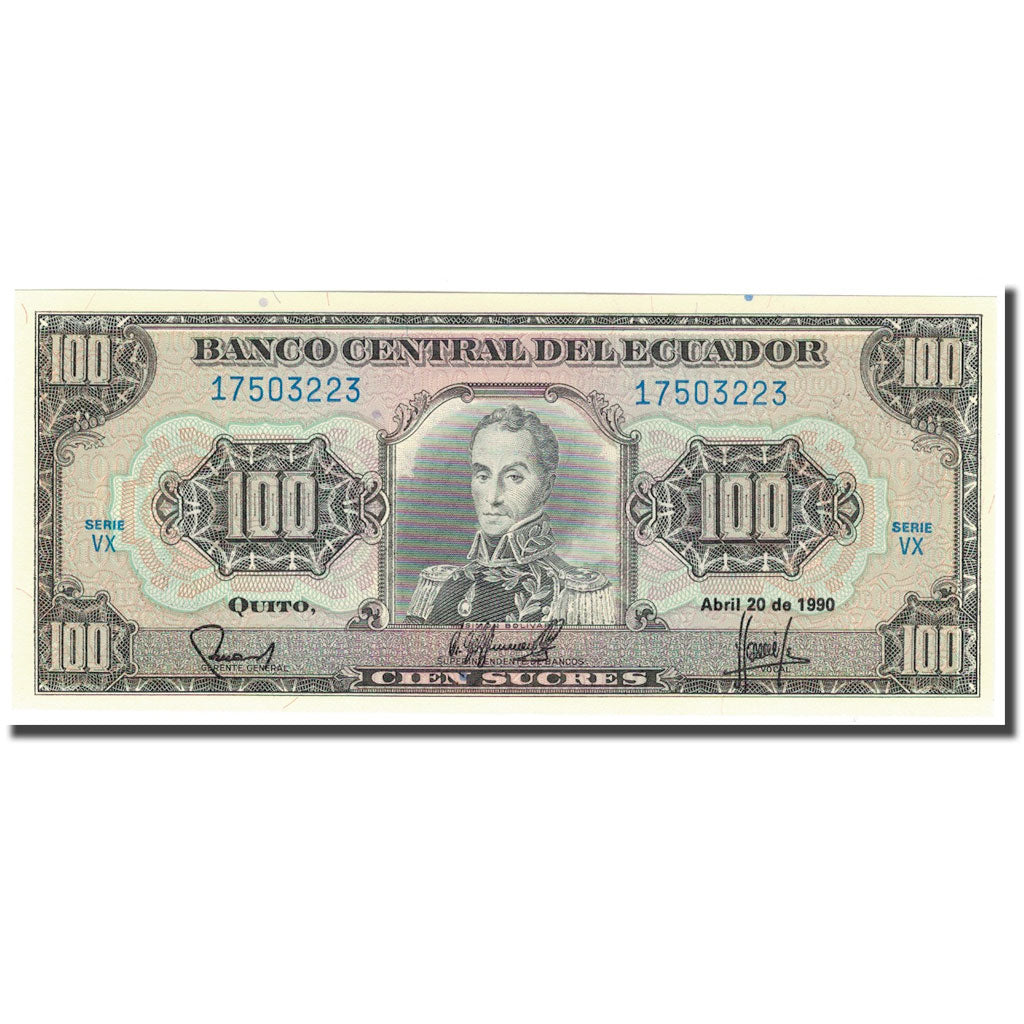 Banknote, Ecuador, 100 Sucres, 1990, 1990-04-20, KM:123, UNC(65-70)