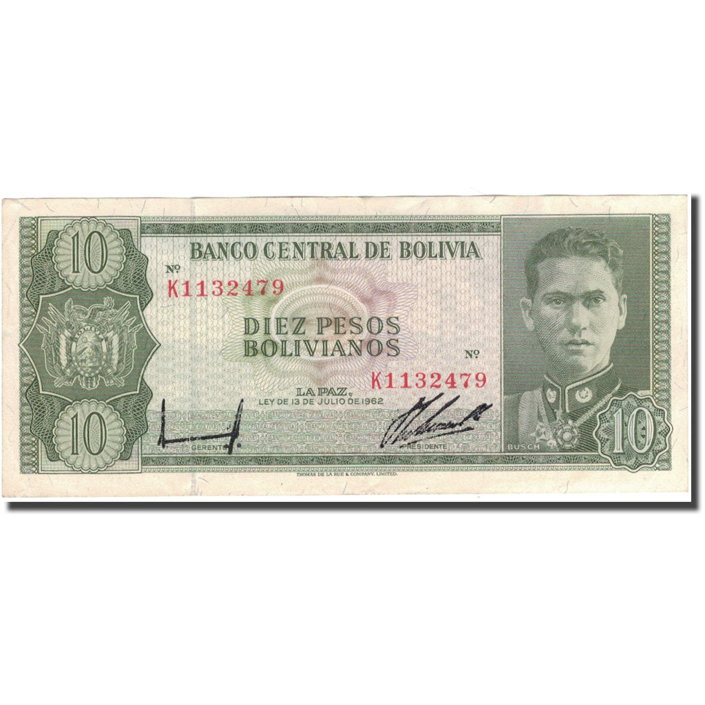 Billete, 10 Pesos Bolivianos, 1962, Bolivia, 1962-07-13, KM:154a, MBC+