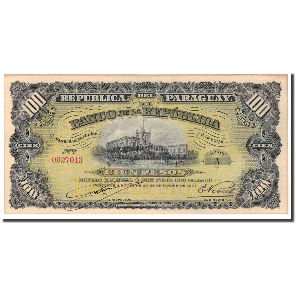 Banknote, Paraguay, 100 Pesos M.N. = 10 Pesos Oro, 1907, 1907-12-26, KM:159