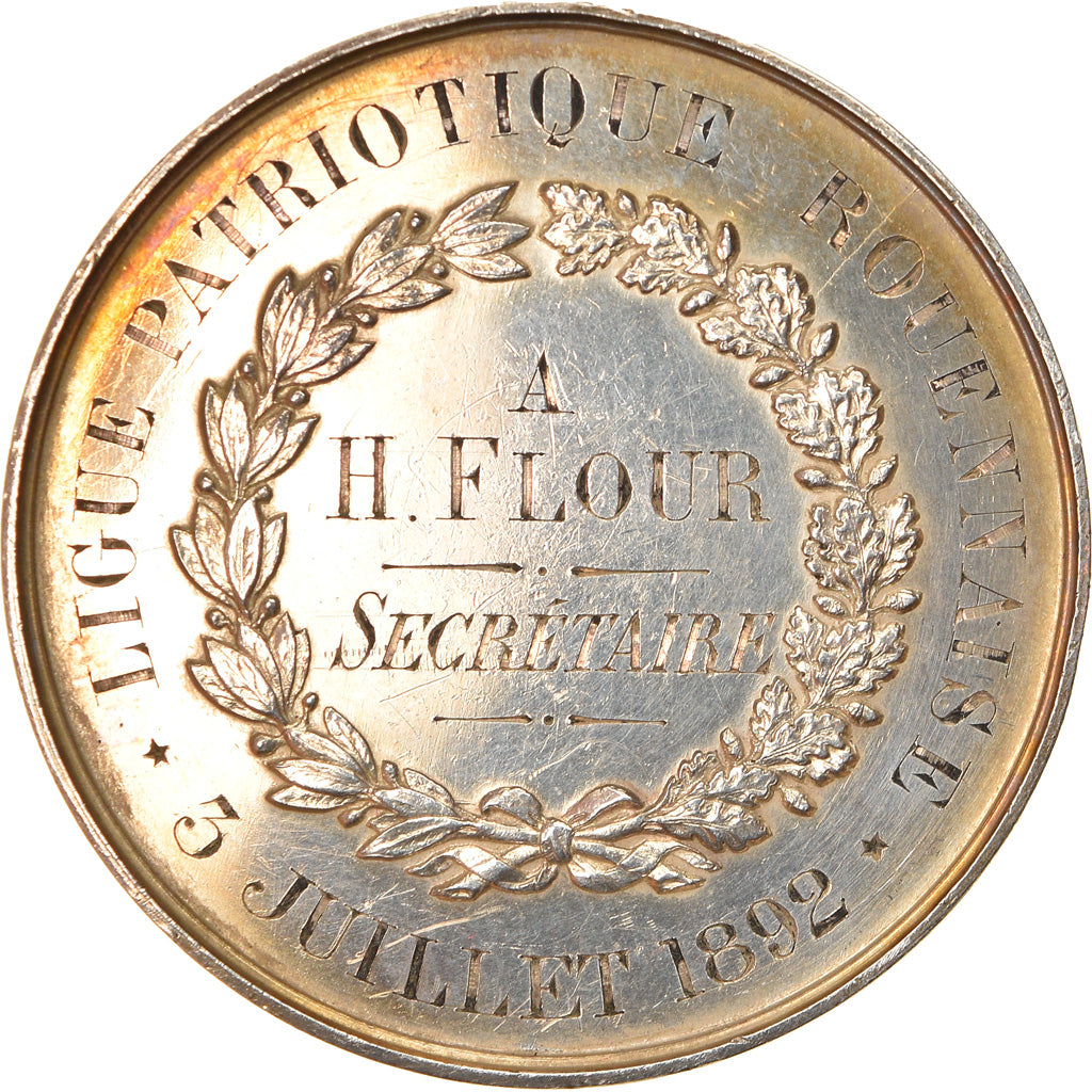 France, Medal, Ligue Patriotique Rouennaise, H.Flour, Secrétaire, 1892