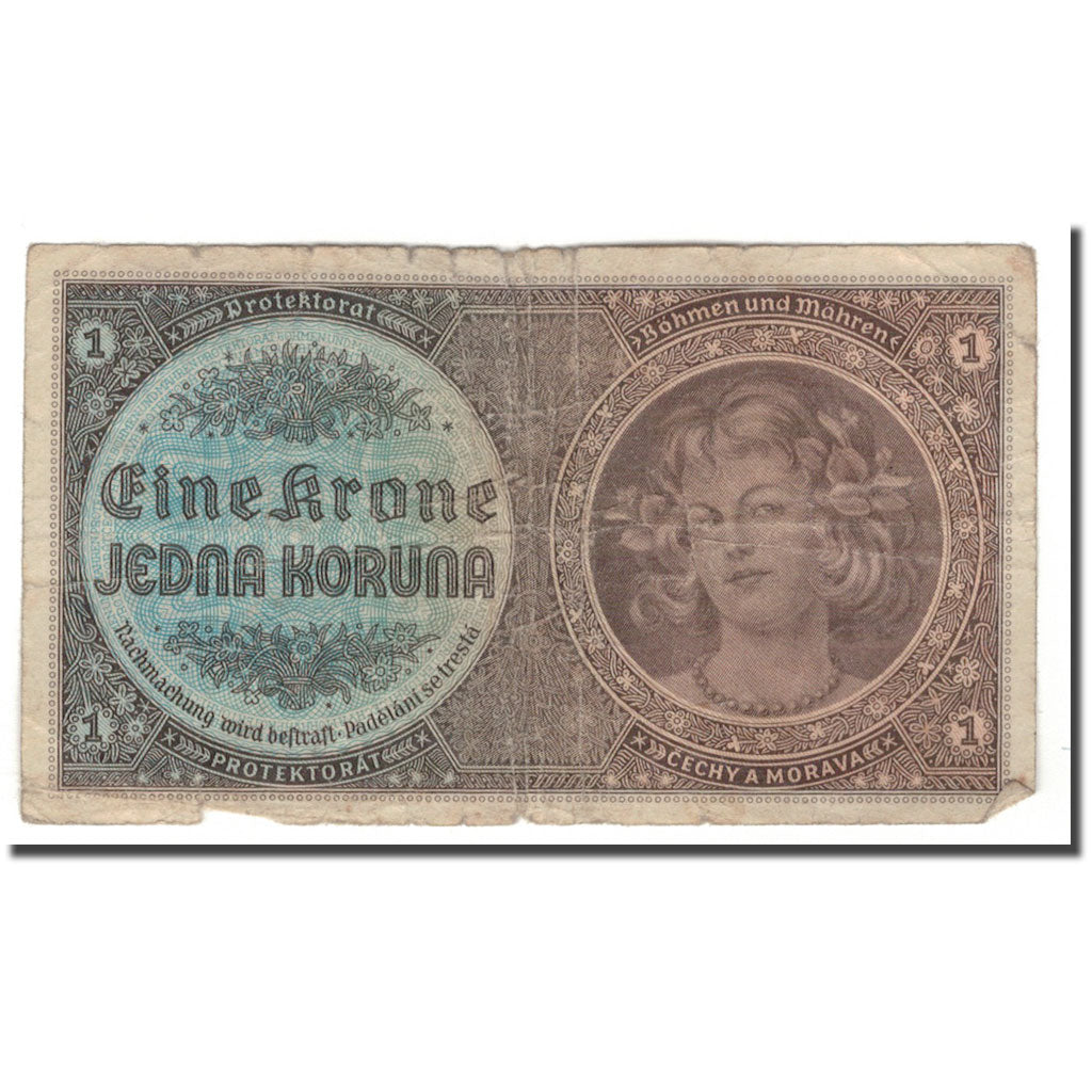 Banknote, Bohemia and Moravia, 1 Koruna, KM:3a, VG(8-10)