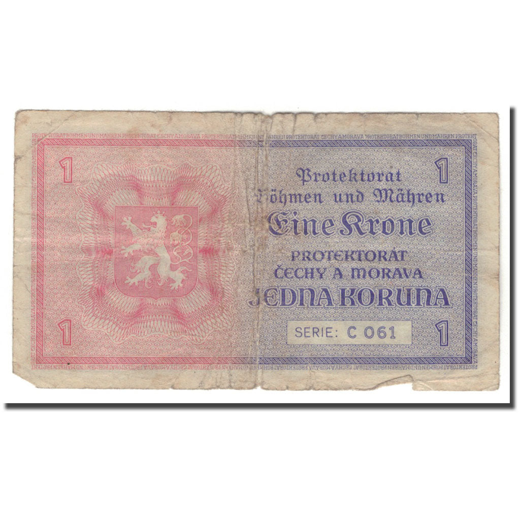 Banknote, Bohemia and Moravia, 1 Koruna, KM:3a, VG(8-10)