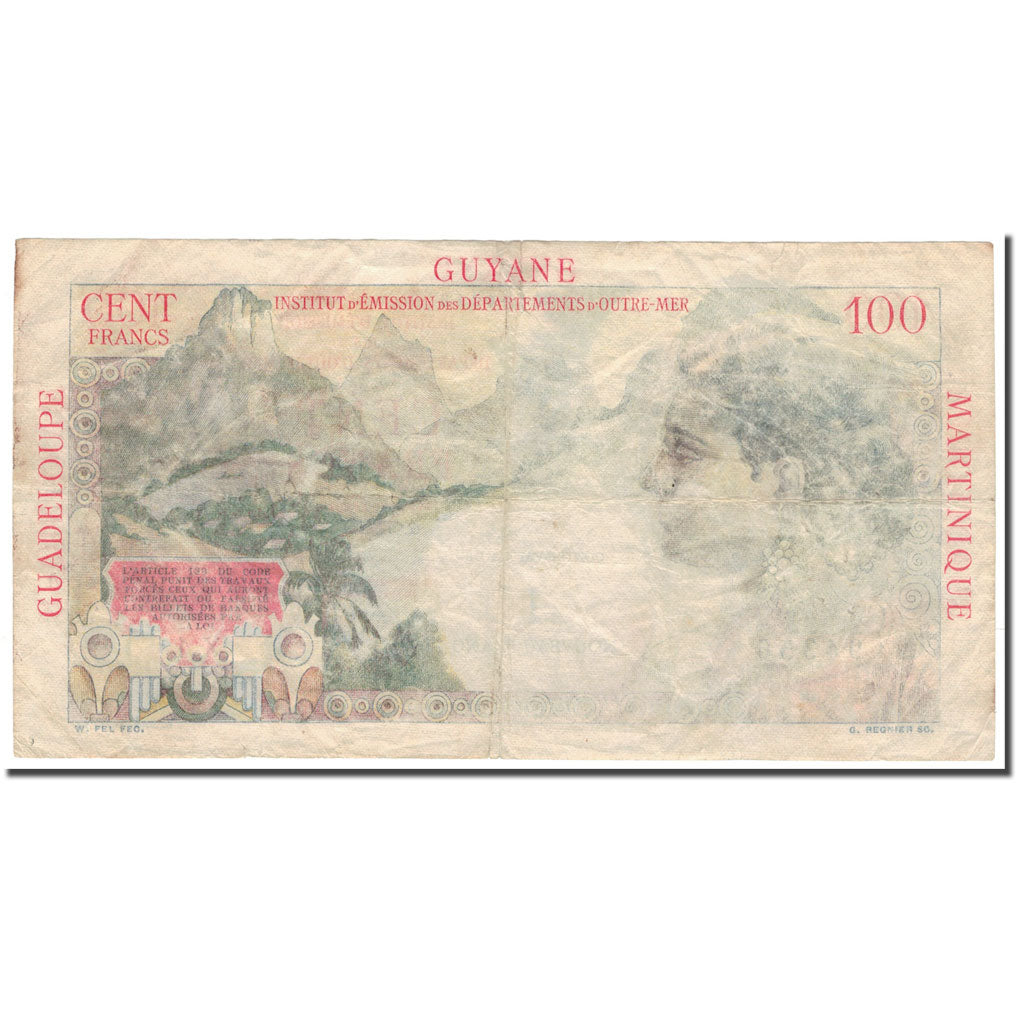 Banknote, French Antilles, 1 Nouveau Franc on 100 Francs, KM:1a, VG(8-10)