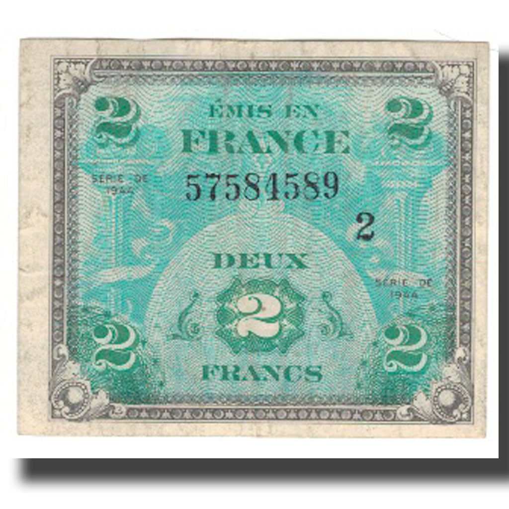 France, 2 Francs, 1944 Flag/France, 1944, VF(20-25), Fayette:16.2, KM:114a