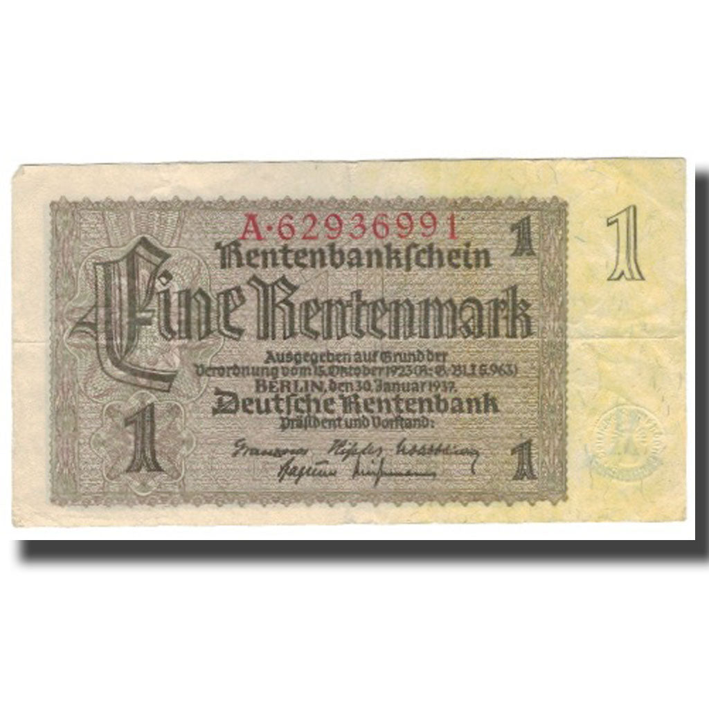 Banconote, Germania, 1 Rentenmark, 1937, 1937-01-30, KM:173b, MB+