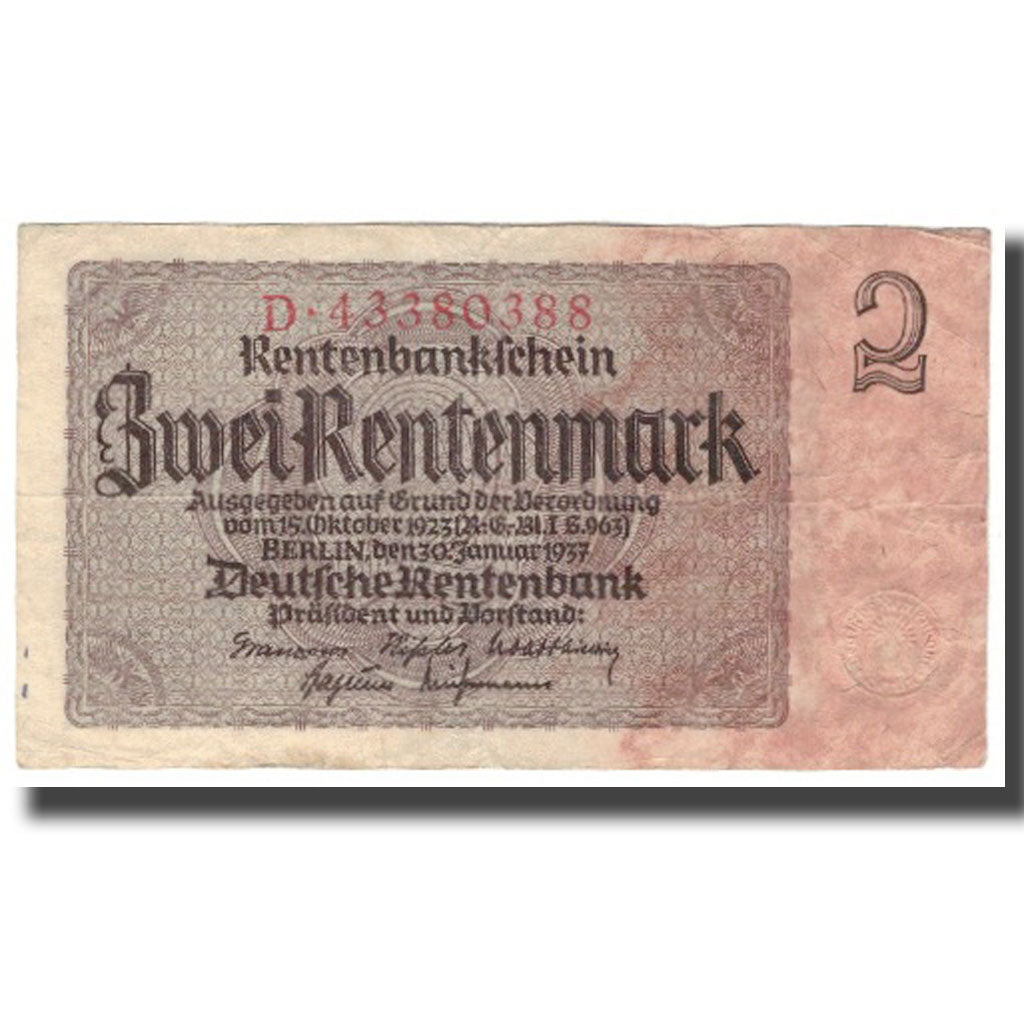 Banknote, Germany, 2 Rentenmark, 1937, 1937-01-30, KM:174b, VF(30-35)