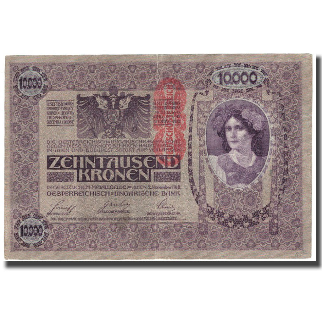 Banconote, Austria, 10,000 Kronen, 1918, 1918-11-02, KM:64, MB+