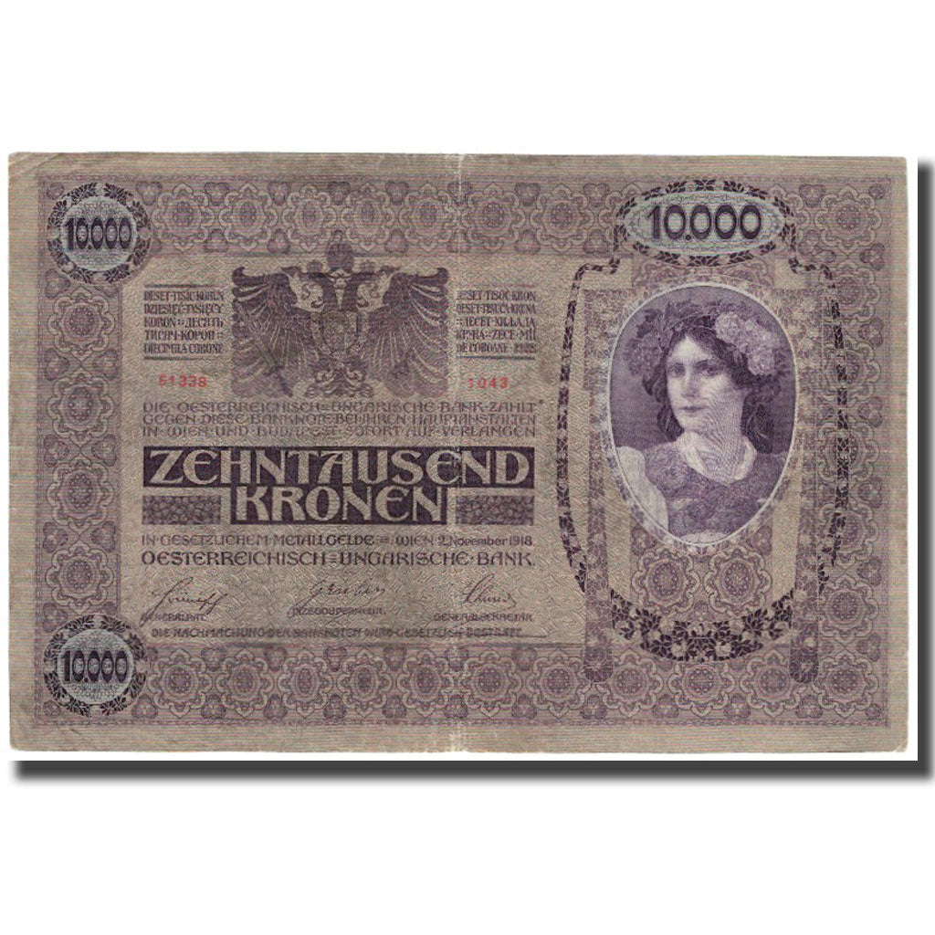 Banconote, Austria, 10,000 Kronen, 1918, 1918-11-02, KM:64, MB+