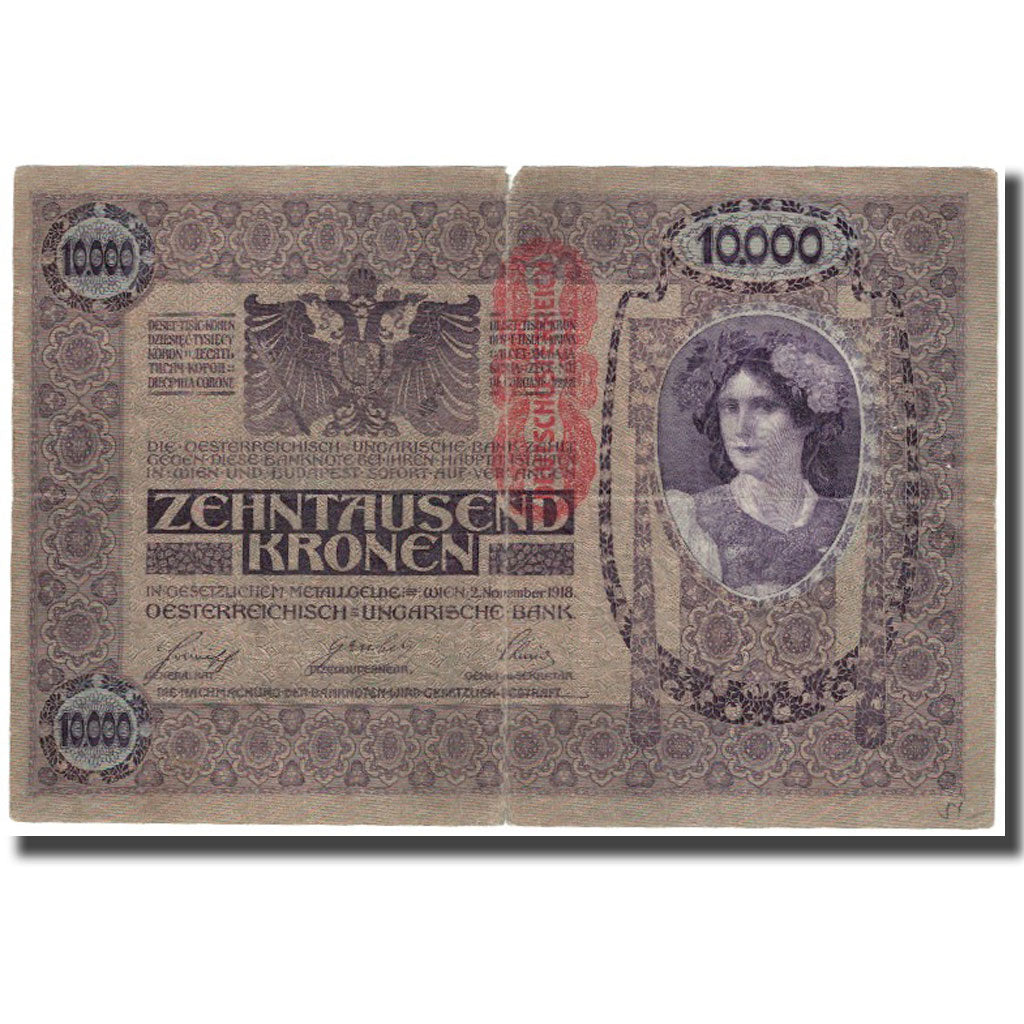 Banknote, Austria, 10,000 Kronen, 1918, 1918-11-02, KM:64, VF(20-25)