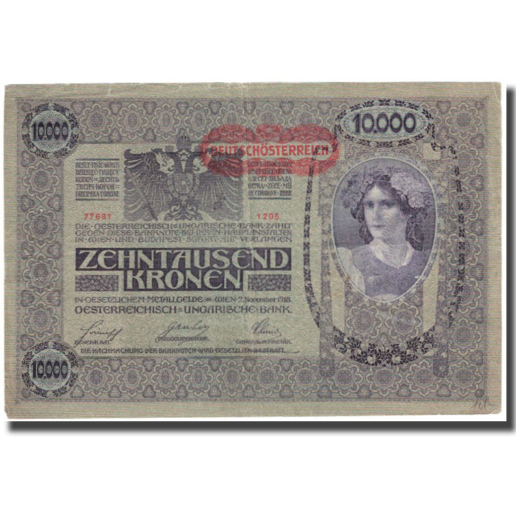 Banknote, Austria, 10,000 Kronen, 1918, 1918-11-02, KM:64, VF(30-35)