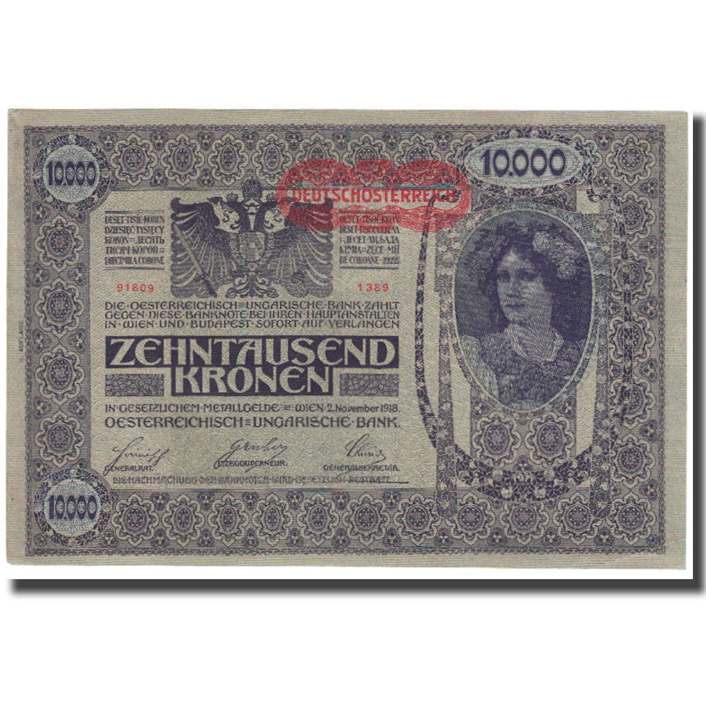 Banconote, Austria, 10,000 Kronen, 1918, 1918-11-02, KM:64, BB+