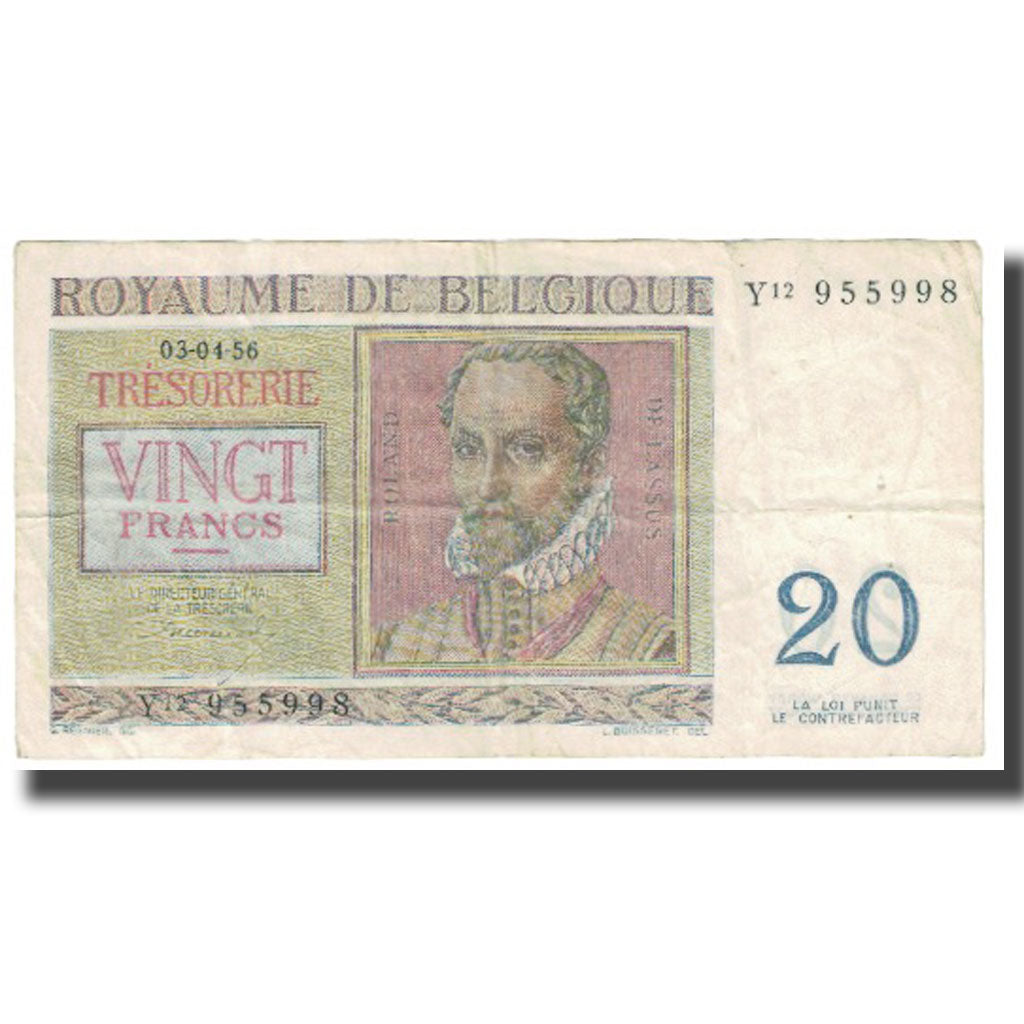 Banknote, Belgium, 20 Francs, 1956, 1956-04-03, KM:132a, EF(40-45)
