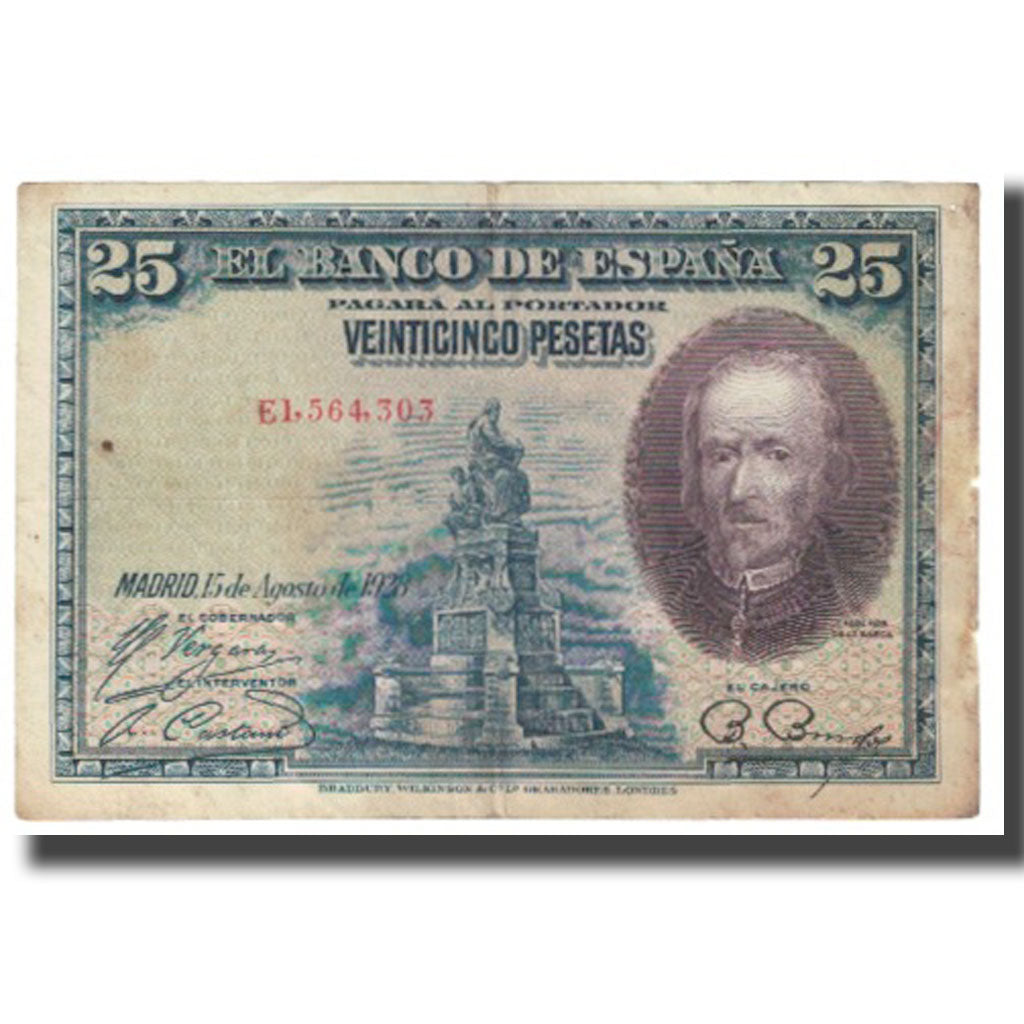 Billet, Espagne, 25 Pesetas, 1928, 1928-08-15, KM:74b, B
