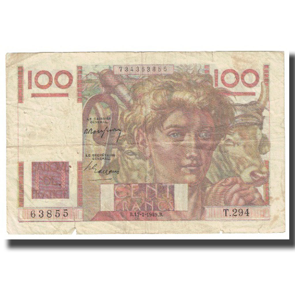 Francia, 100 Francs, Jeune Paysan, 1949, 1949-02-17, B, Fayette:28.22, KM:128b