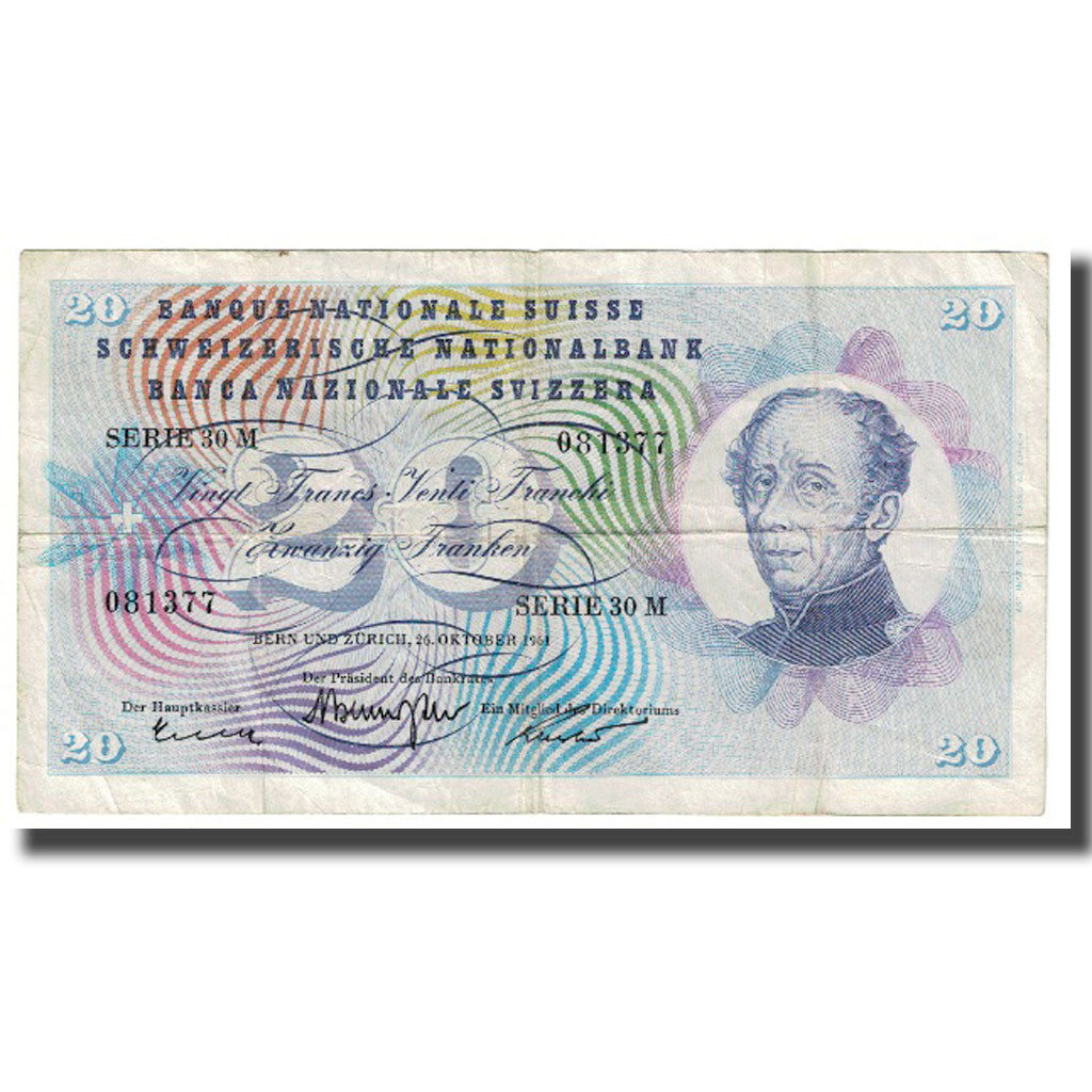 Banknote, Switzerland, 20 Franken, 1961, 1961-10-26, KM:46i, EF(40-45)