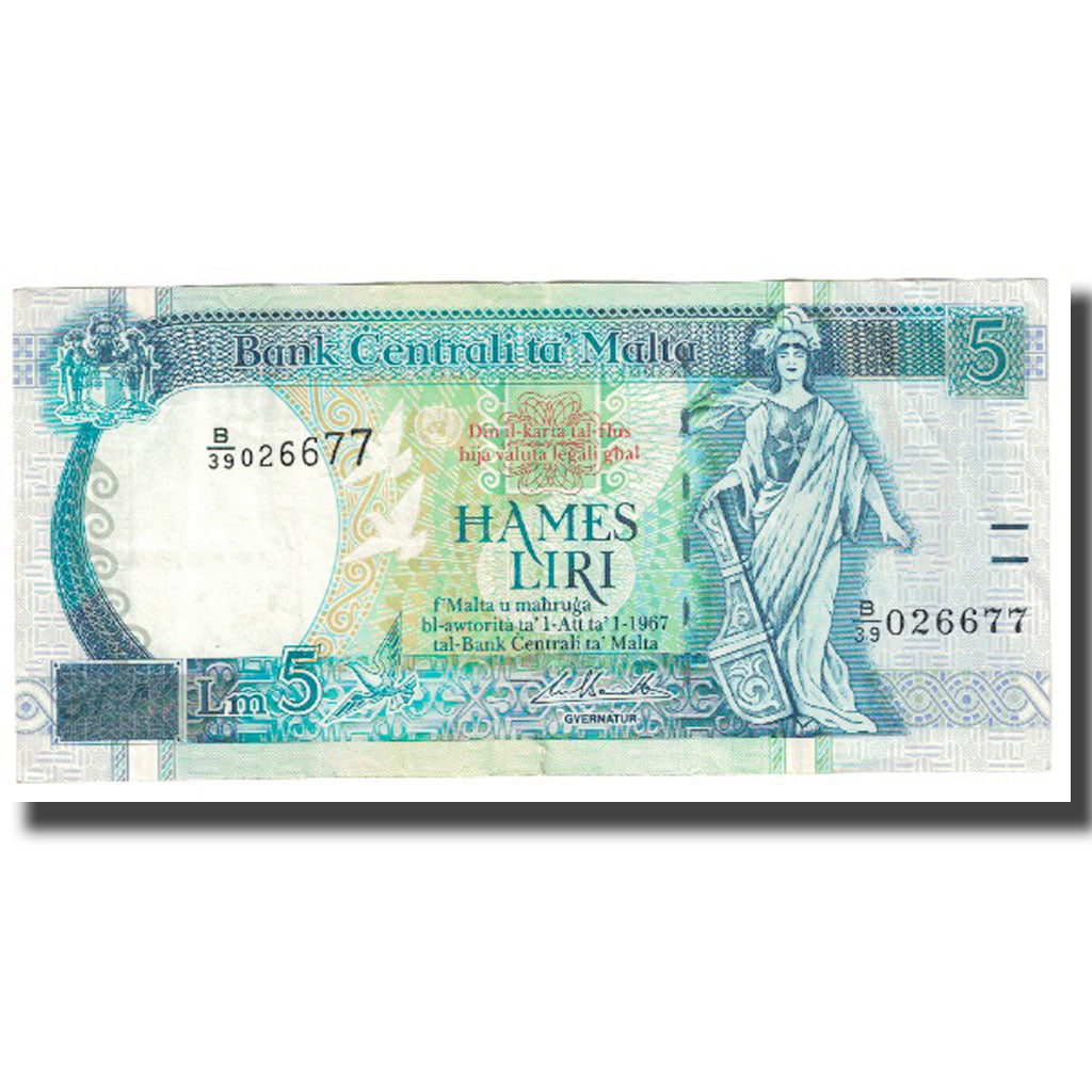 Banconote, Malta, 5 Liri, 1967, KM:42, BB