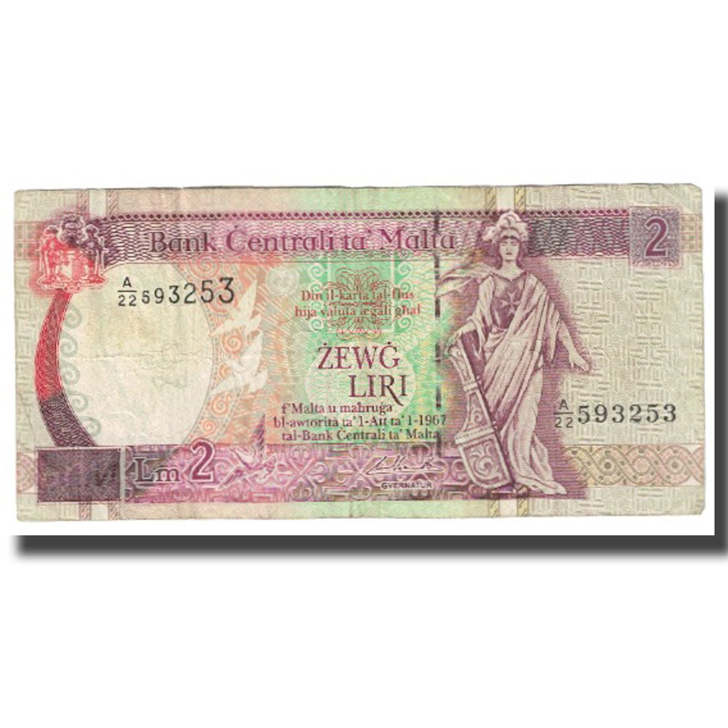 Biljet, Malta, 2 Liri, 1967, KM:41, TTB