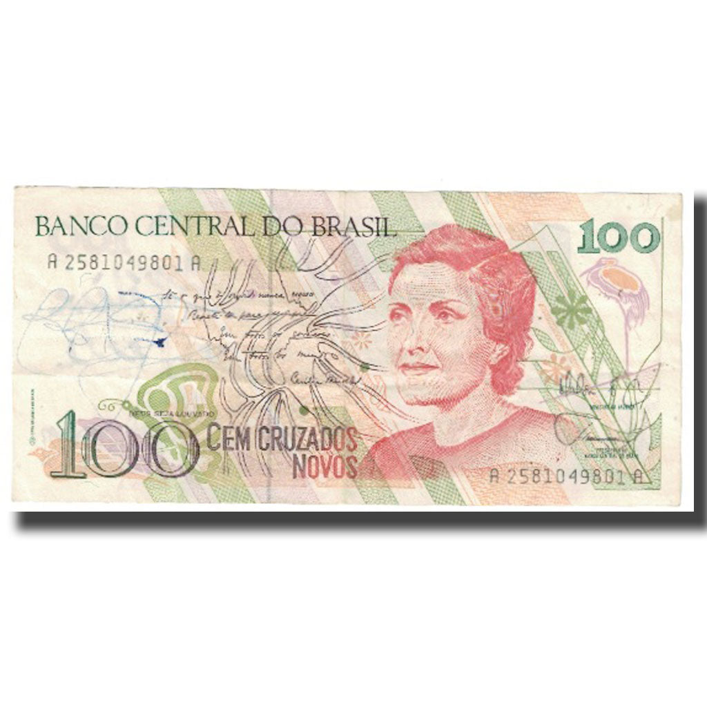 Biljet, Brazilië, 100 Cruzados Novos, KM:220b, TB