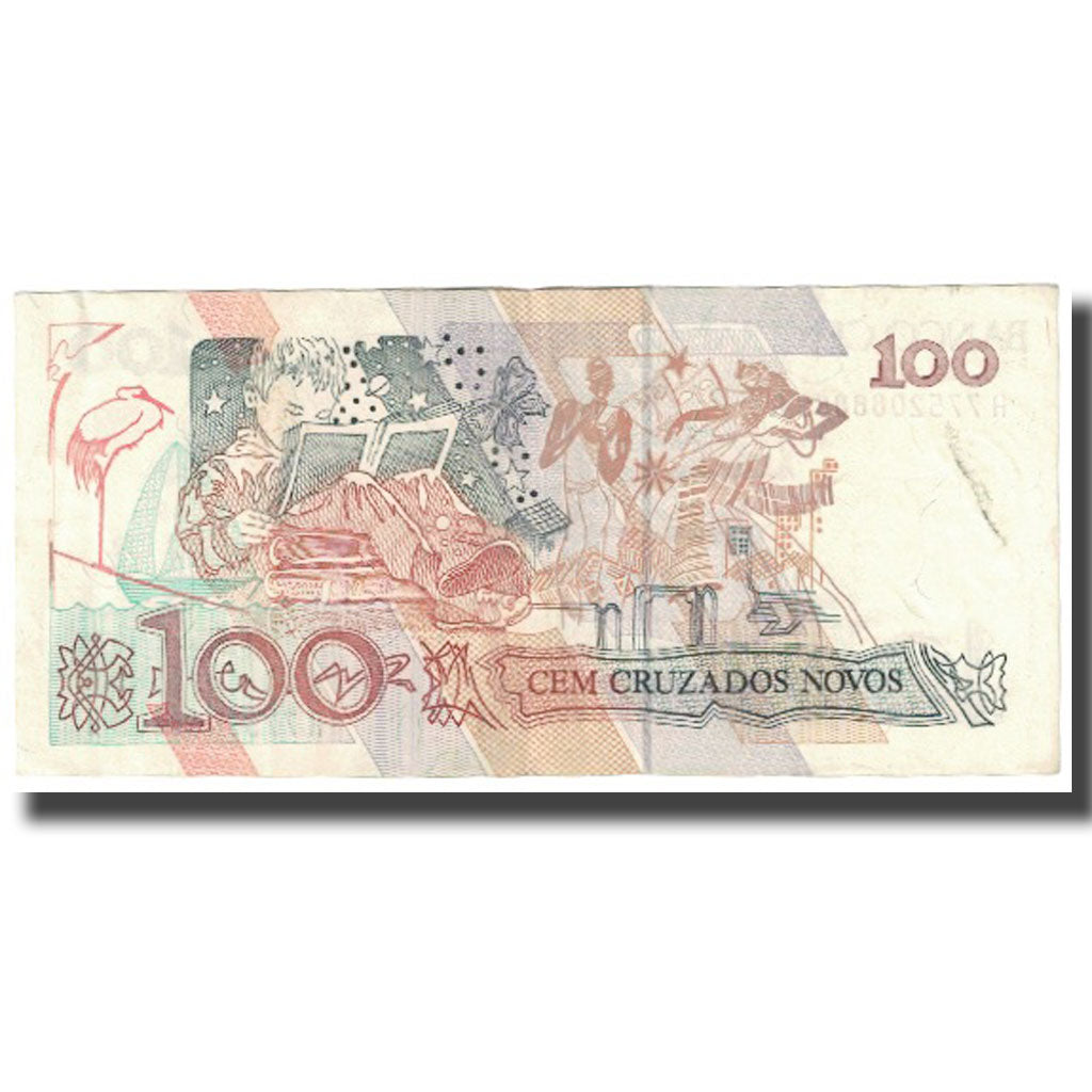 Biljet, Brazilië, 100 Cruzados Novos, KM:220b, TTB