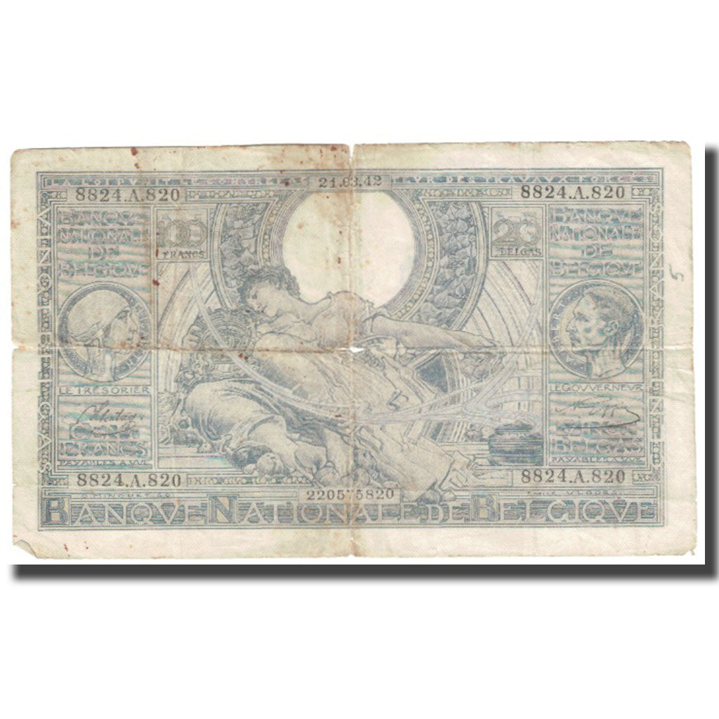 Banknote, Belgium, 100 Francs-20 Belgas, 1942, 1942-03-21, KM:107, VF(20-25)