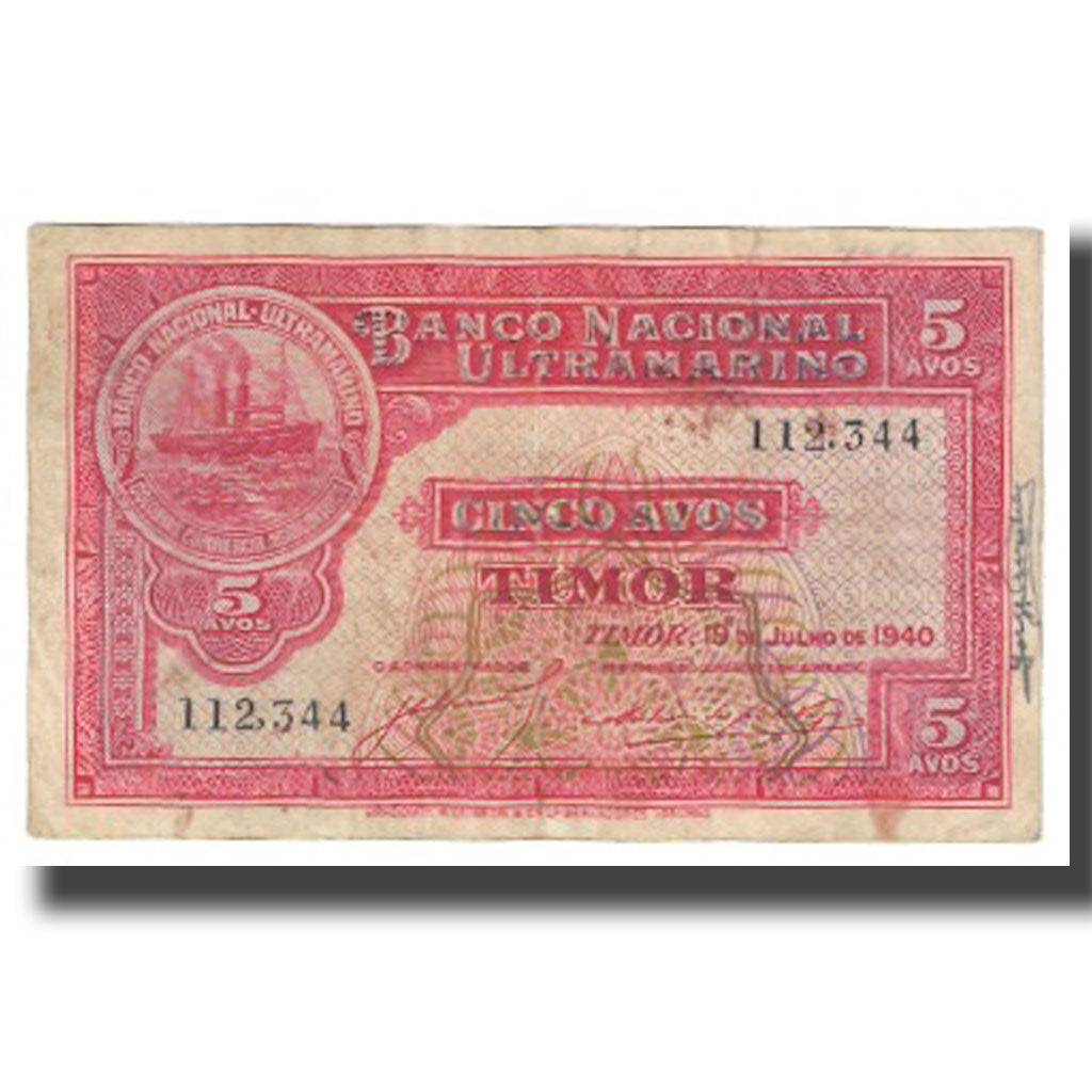 Banknote, Timor, 5 Avos, 1940, 1940-07-19, KM:12, EF(40-45)