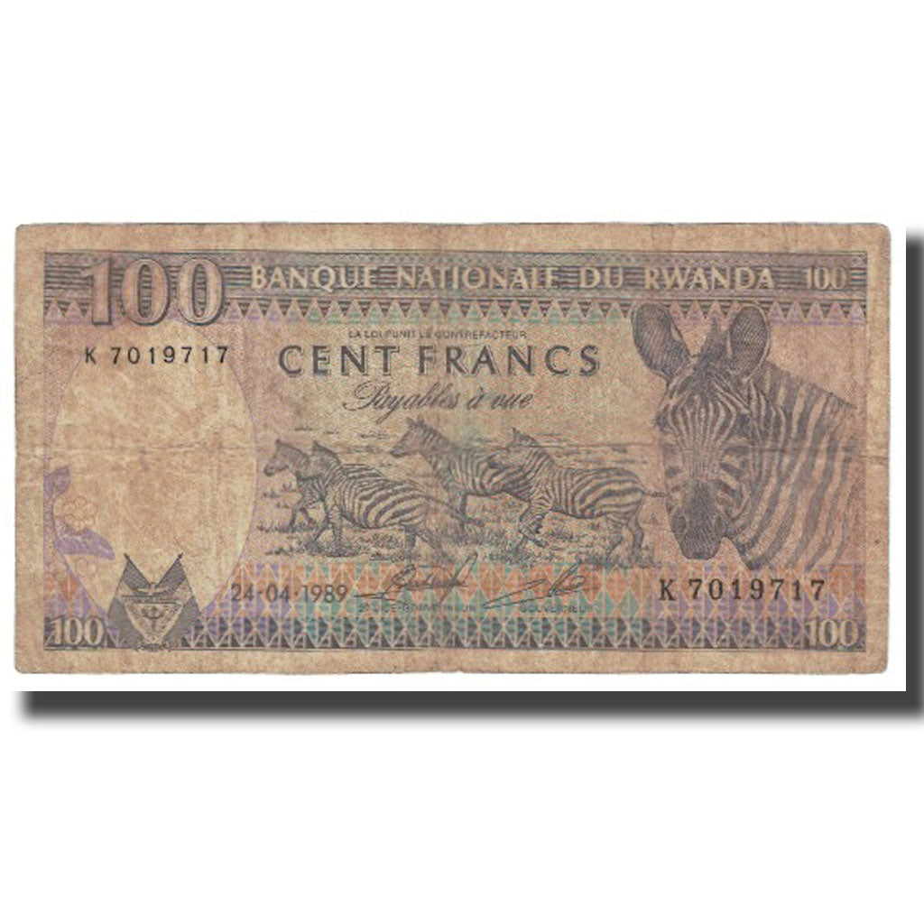 Banknote, Rwanda, 100 Francs, 1989, 1989-04-24, KM:18, VF(20-25)